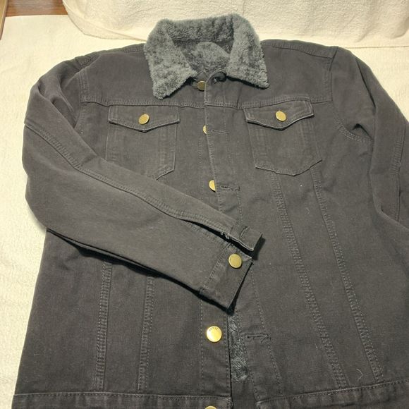 Black Denim Jean Jacket Fur Lined Small Medium Mens - Picture 5 of 5